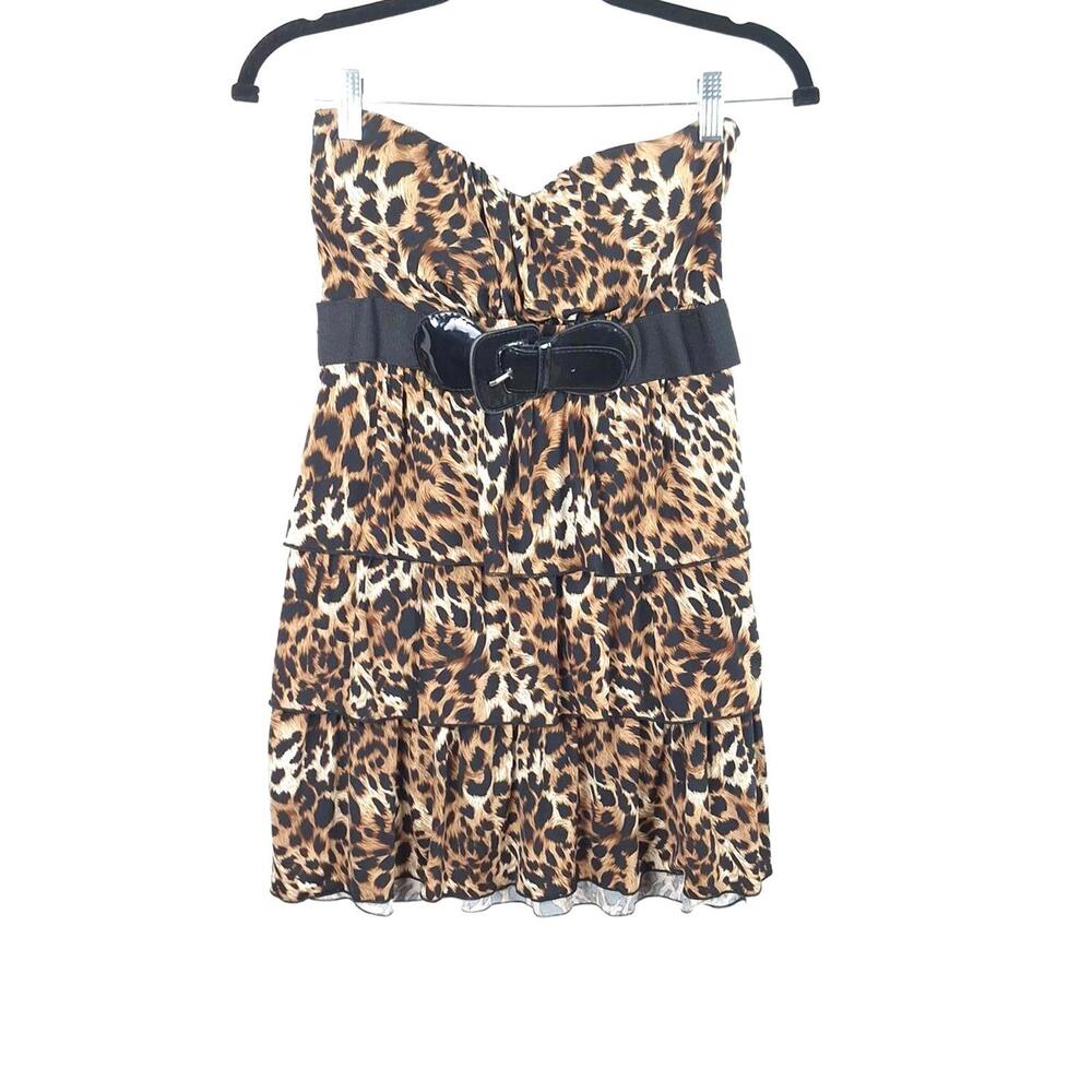 Rue 21 Women's Strapless Attached Black Belt Leopard Print Mini Dress‎ Size Med